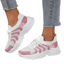 Womens Platform Sneakers Color Block Knit Mesh Lace up Tennis Shoes Comfortable Arch Support Cushioning Running Shoes Pink Size 8.5