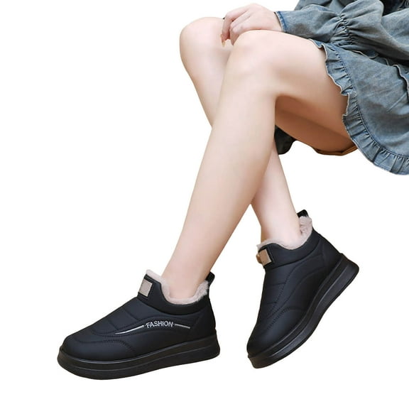 Womens Platform Snow Boots Comfort Soft Sole Slip on Thicken Quilted Fuzzy Fluffy Winter Ankle Booties