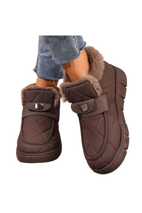 Womens Platform Snow Boots Fashion Quilted Thickened Warm Plush Lined Nonslip Winter Ankle Booties Slip on Loafers Coffee 6.5