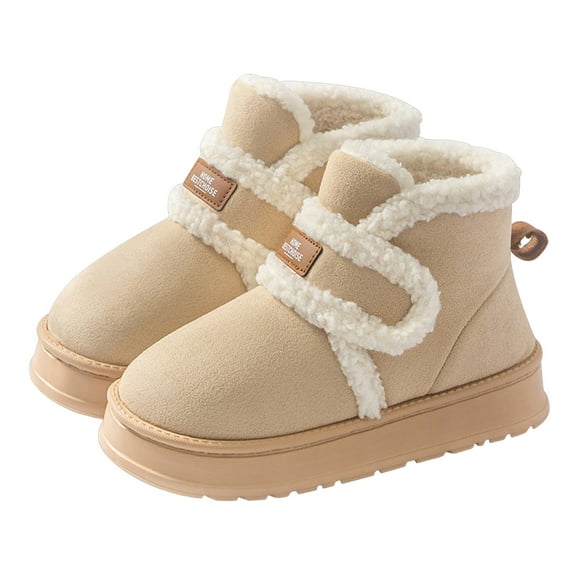 Womens Platform Snow Boots Hook and Loop Suede Indoor Outdoor Winter Warm Fuzzy Slipper Booties Comfy Soft Sole Nonslip Ankle Boots Beige Size 6