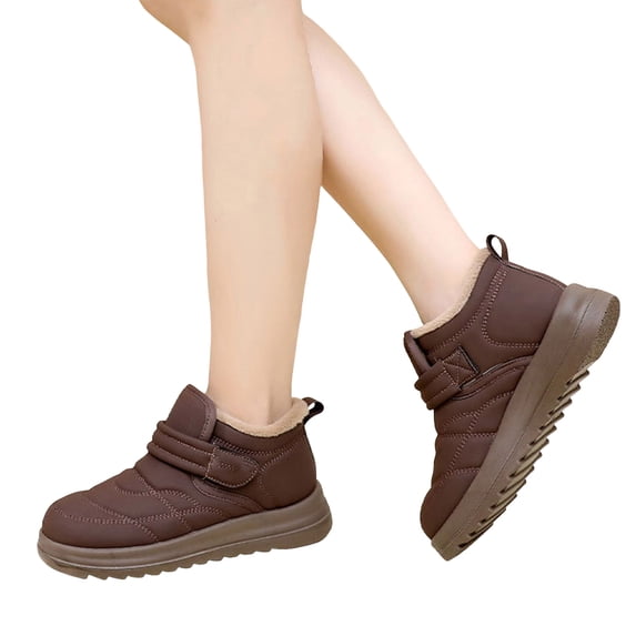 Womens Platform Snow Boots Hoop and Loop Slip on Comfy Furry Lined Soft Sole Waterproof Cute Winter Booties Brown 7