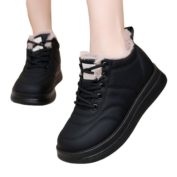 Womens Platform Snow Boots Lace up Waterproof Stitching Plush Warm Winter Outdoor Booties Non-Slip Walking Shoes