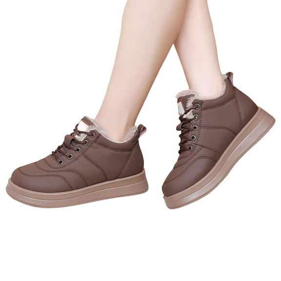 Womens Platform Snow Boots Lace up Waterproof Stitching Plush Warm Winter Outdoor Booties Non-Slip Walking Shoes