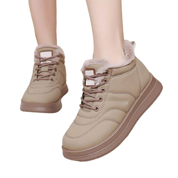 Womens Platform Snow Boots Lace up Waterproof Stitching Plush Warm Winter Outdoor Booties Non-Slip Walking Shoes