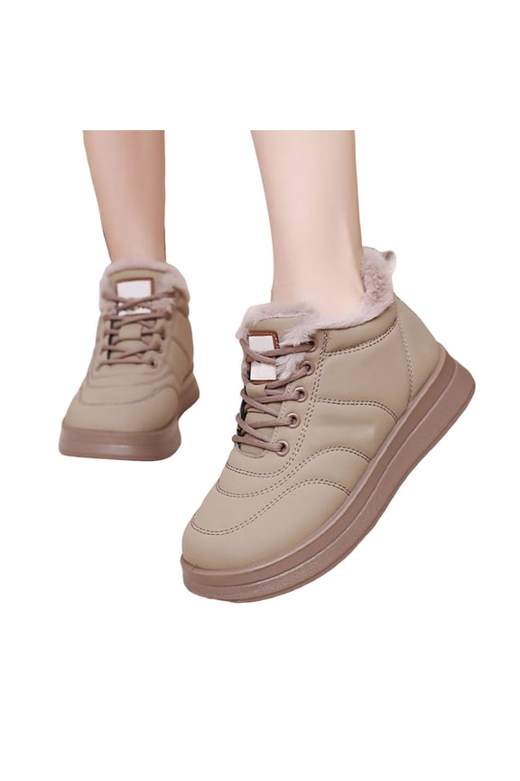Womens Platform Snow Boots Lace up Waterproof Stitching Plush Warm Winter Outdoor Booties Non-Slip Walking Shoes