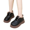 thumbnail image 1 of Womens Platform Snow Boots Low Top Waterproof Leather Lace up Furry Lined Round Toe Winter Booties Dress Shoes Black 5.5, 1 of 8