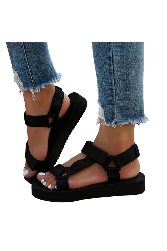 Womens Platform Sport Sandals Hiking Shoes with Arch Support Webbing Outdoor Beach Water Sandals for Walking Trekking Black Size 9