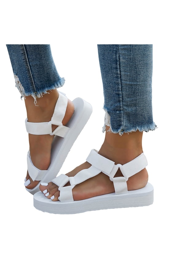 Womens Platform Sport Sandals Hiking Shoes with Arch Support Webbing Outdoor Beach Water Sandals for Walking Trekking White Size 6.5