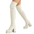 thumbnail image 1 of Womens Platform Thigh High Boots Sexy Fitted Leather Square Toe Chunky Heeled Pull on over The Knee Tall Boots, 1 of 6