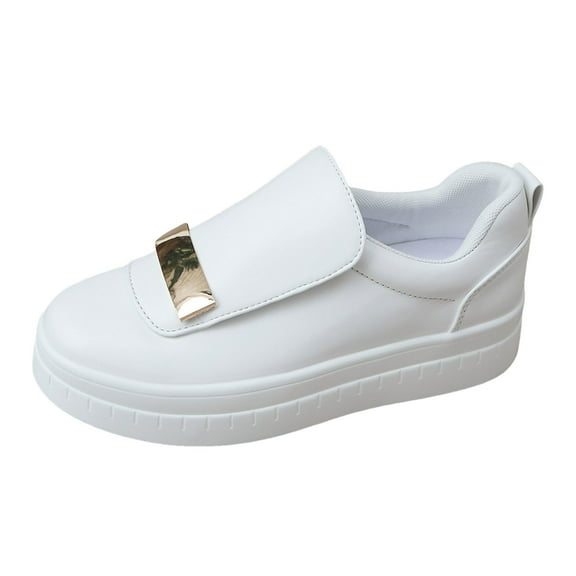 Womens Platform Walking Shoes Metallic Leather Height Increasing Slip on Fashion Sneakers Casual Work Flats Loafers
