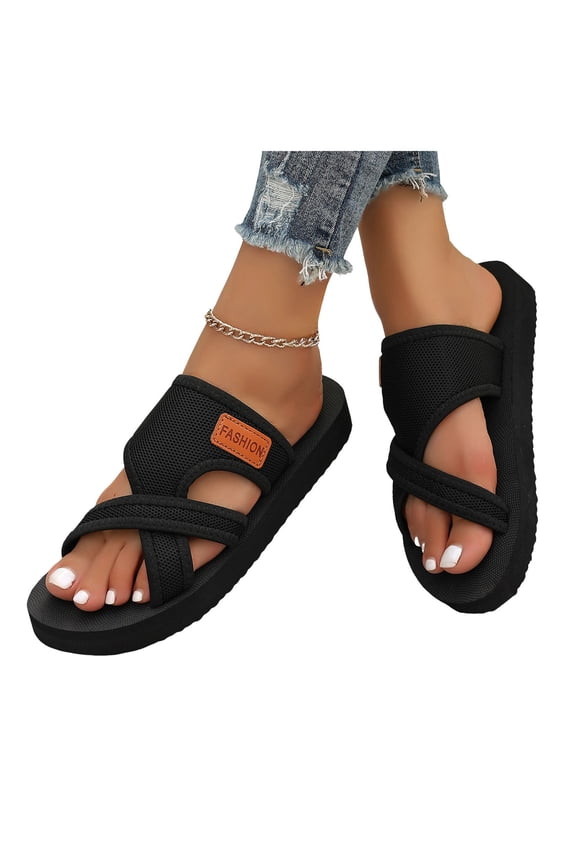 Womens Platform Walking Slip on Sandals 2025 Summer Breathable Mesh Lightweight Beach Memory Foam Slides