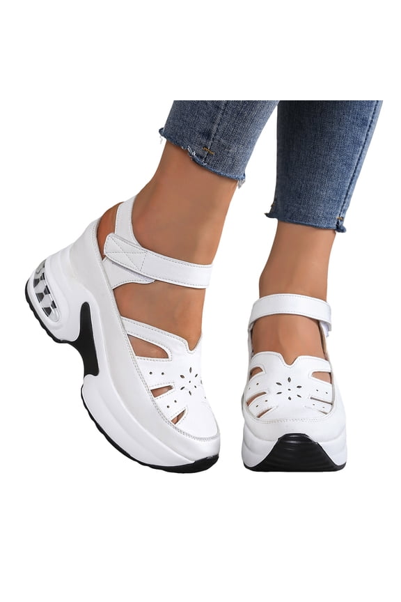 Womens Platform Wedge Gladiator Sandals Summer Fall Leather Closed Toe Hidden High Heel Fisherman Work Shoes