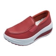 thumbnail image 1 of Womens Platform Wedge Loafers Slip On Leather Walking Shoes Lightweight Non Slip Low Top Dress Shoes with Elastic Band Red Size 9, 1 of 5