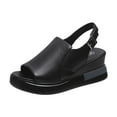 thumbnail image 1 of Womens Platform Wedge Sandals Cutout Open Toe Dress Sandal Ankle Buckle Strap Leather Sandals Summer Heeled Sandal, 1 of 5