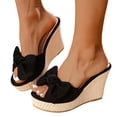 thumbnail image 1 of HEWUQI Women's Platform Wedge Sandals Open Toe Suede Bowknot Heels Non Slip Wedding Slides Mules for Summer Casual Vacation Black Size 7, 1 of 6