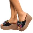 thumbnail image 1 of Womens Platform Wedge Sandals Glitter Sequin Bow Slip on Summer Slides Comfy Arch Support Footbed Heels Party Prom Dress Shoes Black Size 7, 1 of 6