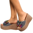thumbnail image 1 of Womens Platform Wedge Sandals Glitter Sequin Bow Slip on Summer Slides Comfy Arch Support Footbed Heels Party Prom Dress Shoes Gray Size 6, 1 of 6