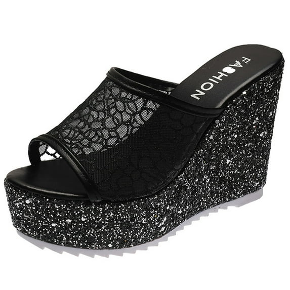 Womens Platform Wedge Sandals Peep Toe Comfortable Slip On Sandals Dressy High Heel Summer Sandal