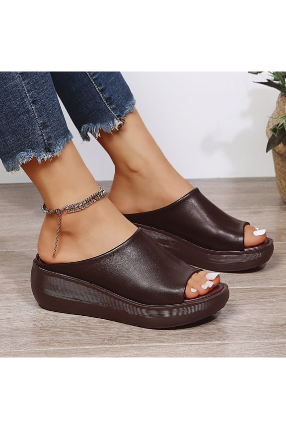 Womens Platform Wedge Sandals Slip On Summer Mules Holiday Anti Skid, Women's Simple Comfy Open Toe Orthopedic High Heel Indoor Outdoor Platform Slippers Shoes,Brown Size 37