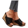 thumbnail image 1 of Womens Platform Wedge Slide Sandals Slip on Retro Studded Peep Toe High Heels Summer Dressy Backless Pumps Black Size 6.5, 1 of 8