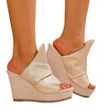 thumbnail image 1 of Womens Platform Wedges Open Toe Casual Soft Leather High Heels Sandals Comfy Arch Support Slip on Slides Beige Size 5.5, 1 of 7