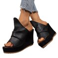 thumbnail image 1 of Womens Platform Wedges Open Toe Casual Soft Leather High Heels Sandals Comfy Arch Support Slip on Slides Black Size 7.5, 1 of 6