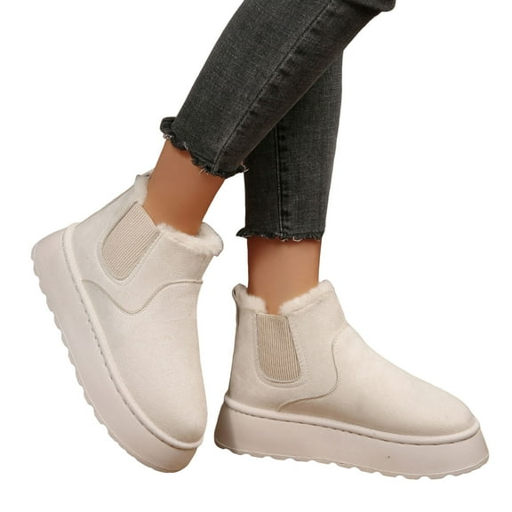 Womens Platform Winter Snow Boots Memory Foam Slip on Elastic Suede Furry Lined Warm Ankle Booties