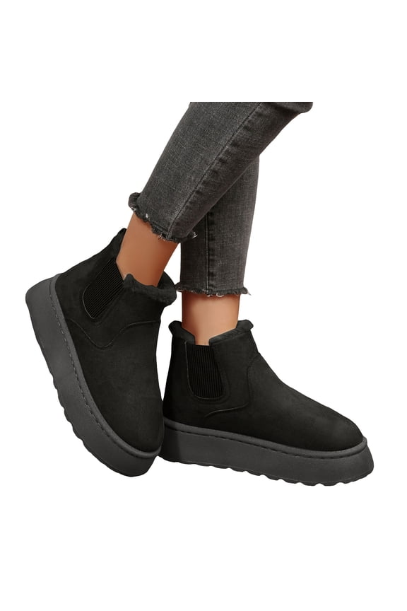 Womens Platform Winter Snow Boots Memory Foam Slip on Elastic Suede Furry Lined Warm Ankle Booties
