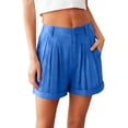 thumbnail image 1 of Womens Pleated Beach Shorts Solid Basic Shorts High Waisted Elastic Waist Bermuda Shorts with Pockets Comfy Casual 2026 Beach Vacation Clothes, 1 of 7