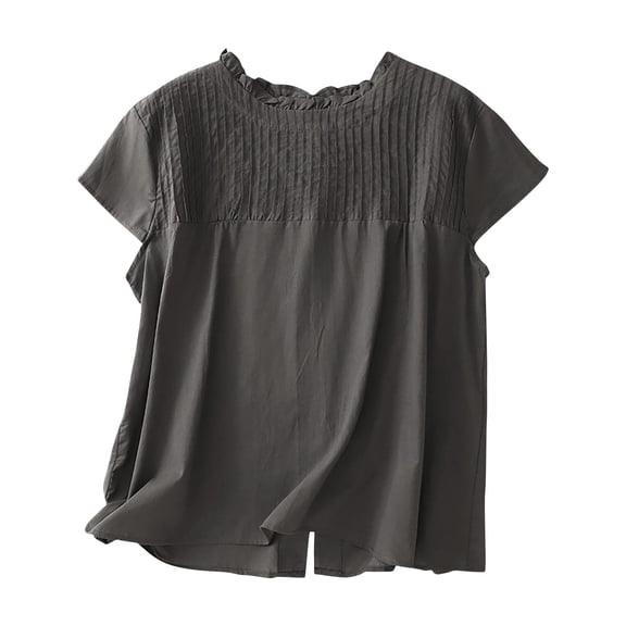 Womens Pleated Cotton Linen Shirts Summer Shorts Sleeve Button Down Shirt Casual Lightweight Loose Trendy Beach Vacation Blouse Tops