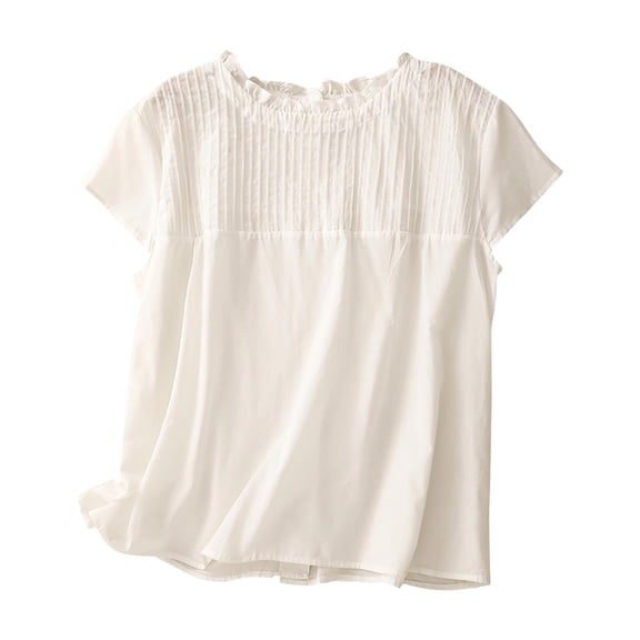 Womens Pleated Cotton Linen Shirts Summer Shorts Sleeve Button Down Shirt Casual Lightweight Loose Trendy Beach Vacation Blouse Tops