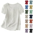 thumbnail image 1 of Womens Pleated Cotton Linen Top Casual Comfort Blend Shirt Versatile Everyday Tee, 1 of 9
