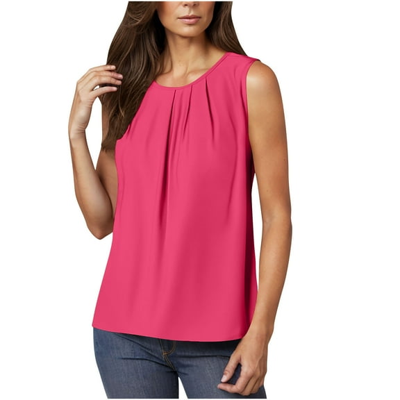 Womens Pleated Dressy Blouses, Tank Tops for Women Summer Business Casual Solid Color Sleeveless Shirts