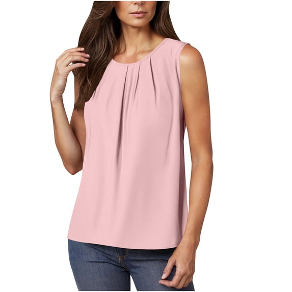 Womens Pleated Dressy Blouses, Tank Tops for Women Summer Business Casual Solid Color Sleeveless Shirts