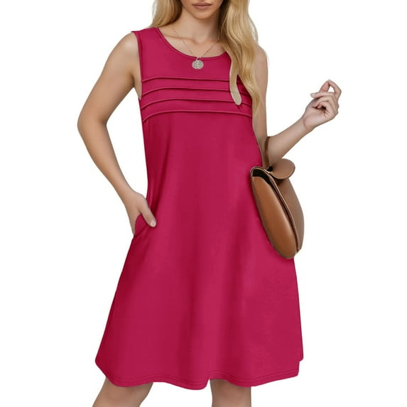 Womens Pleated Front Tank Dresses Fashion Casual Sleeveless Pockets Dress Sunday Dress for Women Petite Dresses for Work Casual V Neck Dress Women Long Dresses Summer Dress for Women Womens Dresses