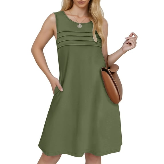 Womens Pleated Front Tank Dresses Fashion Casual Sleeveless Pockets Dress Sunday Dress for Women Petite Dresses for Work Casual V Neck Dress Women Long Dresses Summer Dress for Women Womens Dresses