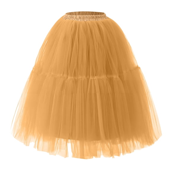 ZQUUVOU Womens Pleated Gauze Knee Length Skirt Adult Dancing Skirt Gold