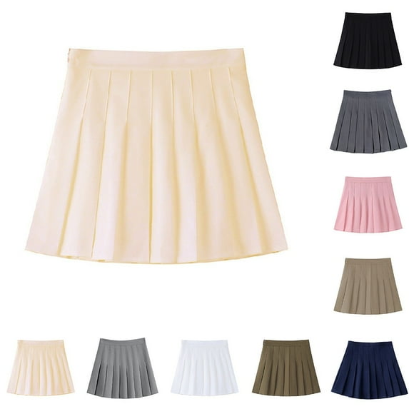 Womens Pleated Skirt College Style Button Pleated Skirt Jk Uniform All Match Gray L YIWEI