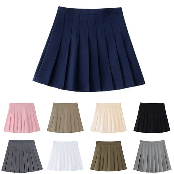 Womens Pleated Skirt College Style Button Pleated Skirt Jk Uniform All Match Khaki XXL YIWEI