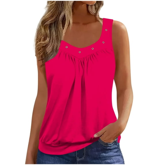 Womens Pleated Tank Banded Bottom Scoop Neck Tank Tops Loose Fit Sleeveless Shirts Tops Summer Outfits Going Out Outfits Y2K Clothes