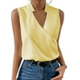 thumbnail image 1 of Womens Pleated Tank Tops V Neck Casual Sleeveless Blouses Summer Basic Vest Shirt Light Yellow S, 1 of 5