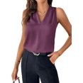 thumbnail image 1 of Womens Pleated Tank Tops V Neck Casual Sleeveless Blouses Summer Basic Vest Shirt Purple S, 1 of 4