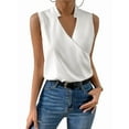 thumbnail image 1 of Womens Pleated Tank Tops V Neck Casual Sleeveless Blouses Summer Basic Vest Shirt White XL, 1 of 7