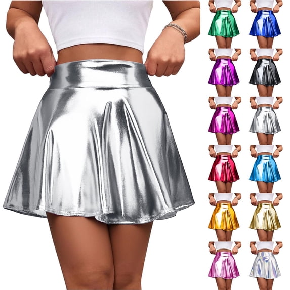Womens Pleated Tennis Short Skirt Elastic High Waisted Layered Ruffle Mini Skirts Blue L