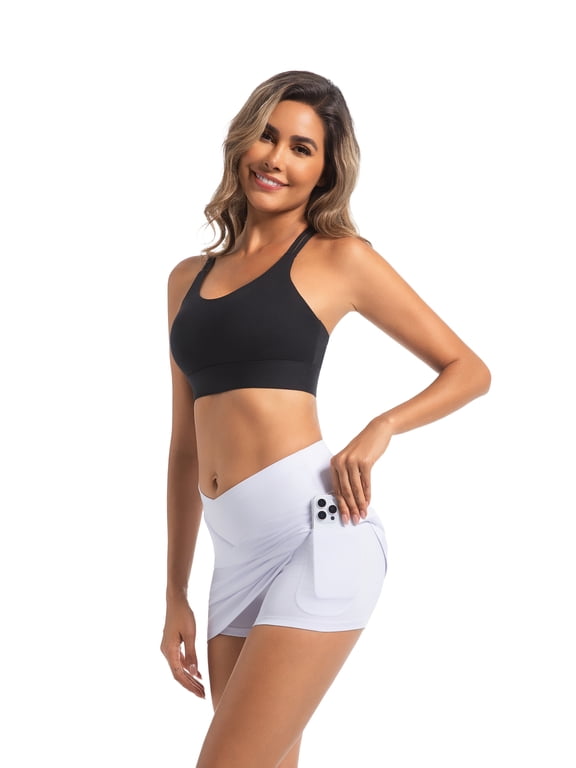 Women's High Waist Tennis Skort with Shorts V-Waist Control Breathable Elastic for Yoga Gym Workout S-XXL