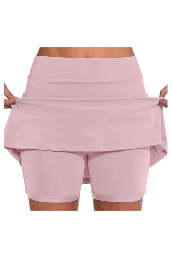 Womens Pleated Tennis Skirt with Shorts Solid High Waisted Mini Skort Casual Fashion Summer Shorts for Women 2025,Rose Gold,M