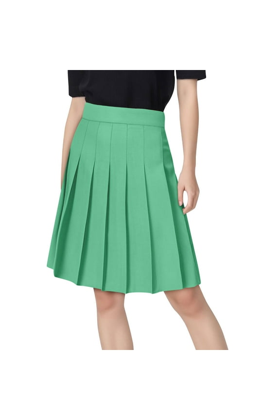 Womens Pleated Tennis Skirts High Waisted A-Line Knee Length Skirt School Uniform Athletic Golf Skirts with Shorts Green L