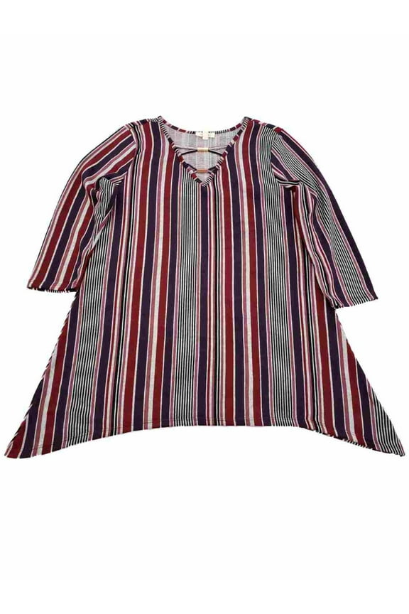 Womens Plum Purple and Burgundy Striped Embellished Neckline Shirt T-Shirt Top L