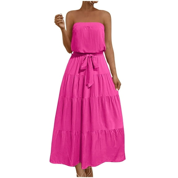 Womens Plus $15 & Under!Summer Plus Size Dresses for Womens 2024 Fashion European And American Solid Color Dress