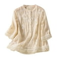 thumbnail image 1 of Womens Plus $15 & Under!Womens Summer Tops 2024 Plus Size Fashion Round Neck Spring Cotton Linen Embroidery Seven-point Sleeve Casual Fashion Shirt, 1 of 2